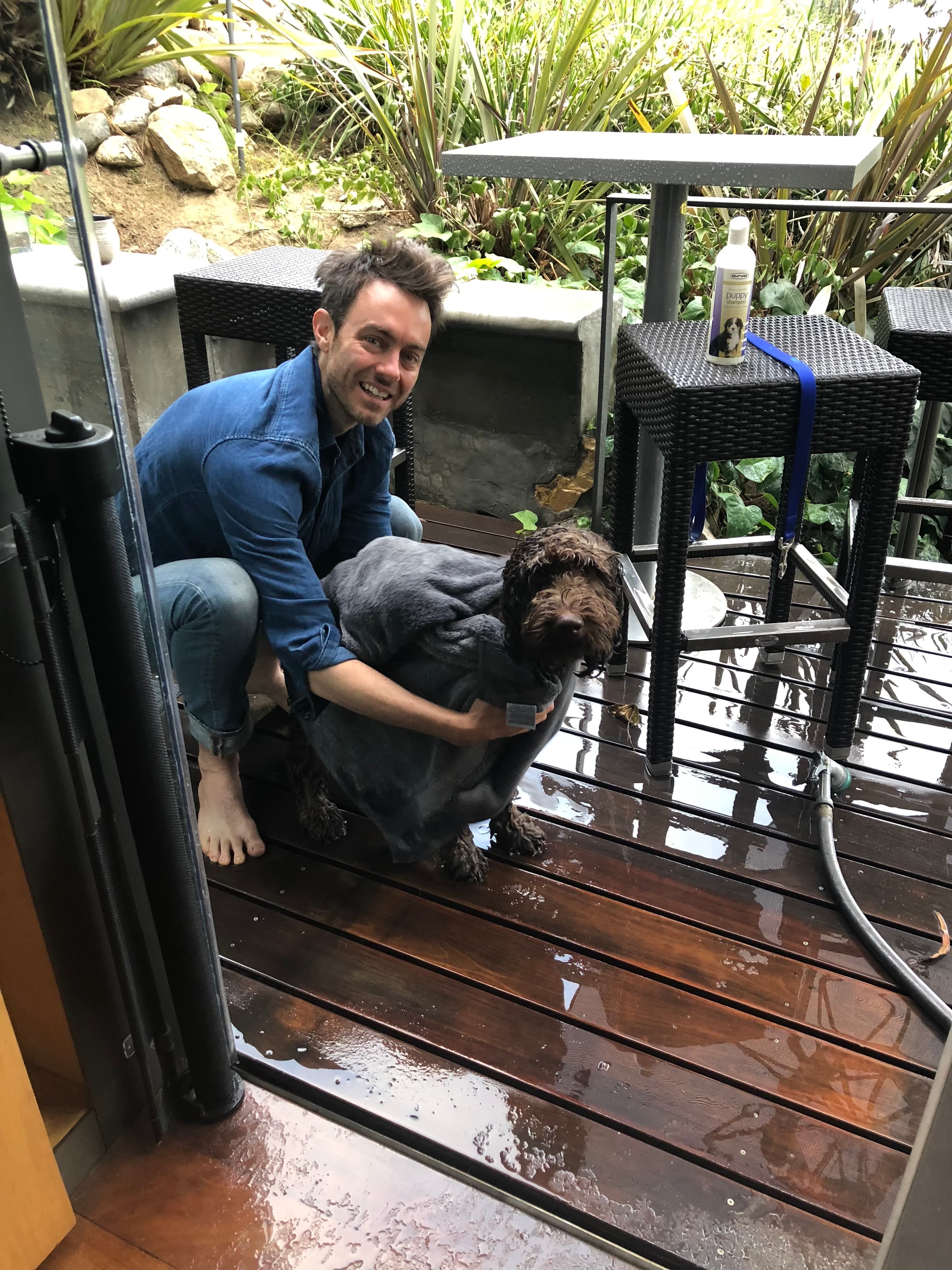 Ned getting a bath in Silver Lake